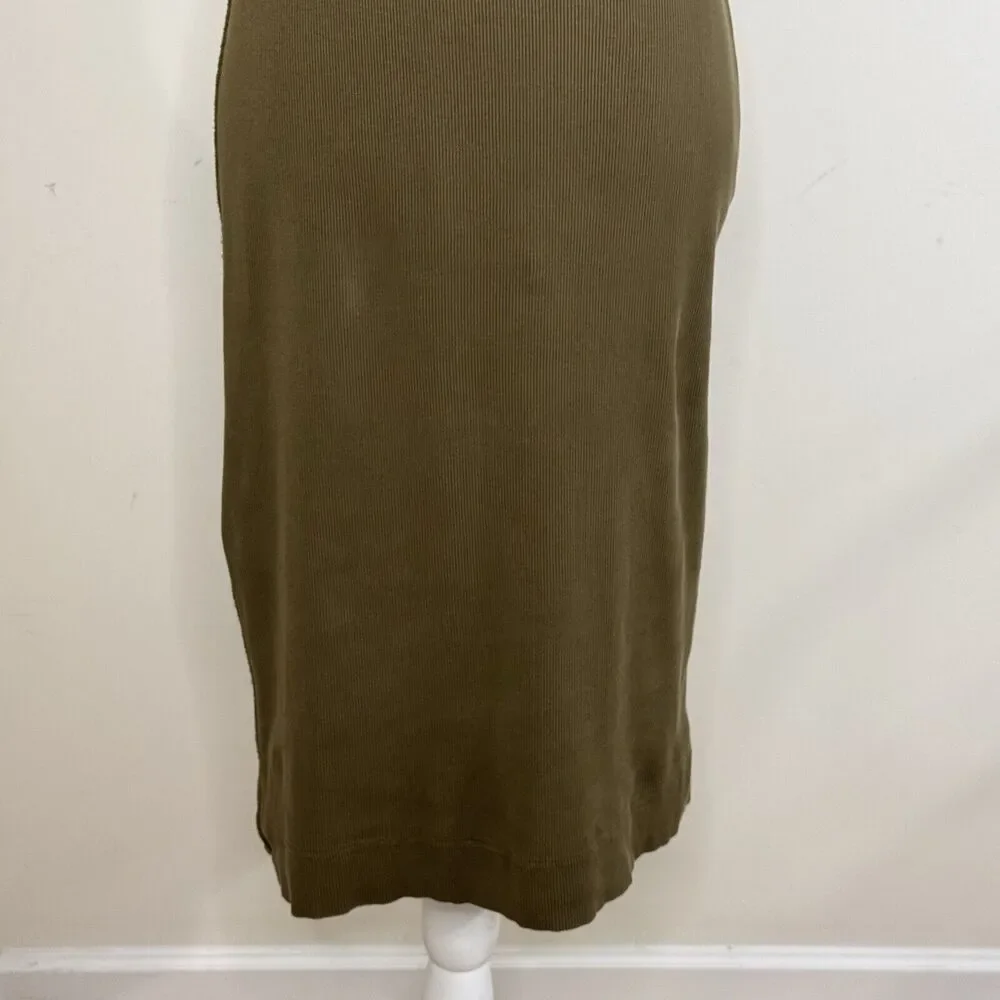 Everlane The Ribbed Tank Midi Dress Size XS Olive Green Organic Cotton Knit - Picture 6 of 13